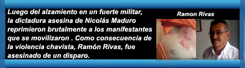 VENEZUELA: Las fuerzas chavistas asesinaron a Ramn Rivas, dirigente de Avanzada Progresista durante la brutal represin en Valencia. Ramn Rivas, de Avanzada Progresista, recibi un disparo durante las manifestaciones contra la dictadura de Maduro. cubademocraciayvida.org web/folder.asp?folderID=136 