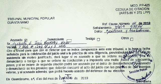 Ms violaciones a las libertades religiosas contra la Iglesia Catlica en Cuba: Citan a juicio al honorable seglar catlico Roberto de Jess Quiones Haces. Por el Rev. Mario Lleonart. Instituto Patmos. cubademocraciayvida.org web/folder.asp?folderID=136 